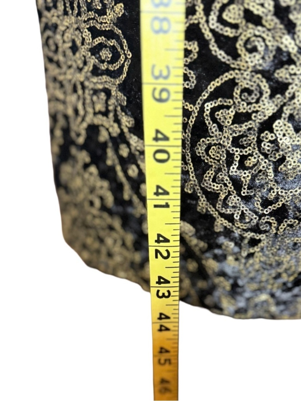 VENUS Gold Sequin Black Velvet Midi Dress Sheer Ruffle Sleeve Side Slit - L - Picture 14 of 15